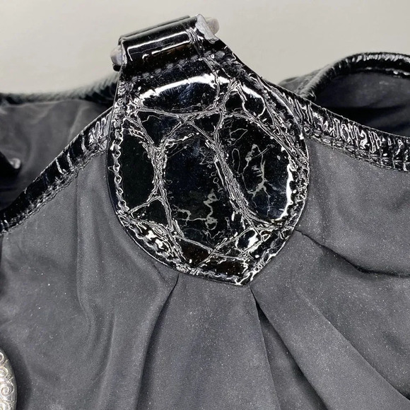 Brighton Black Nylon Shoulder Bag With Silver Buckle Leather Trim and Detail - Picture 5 of 12